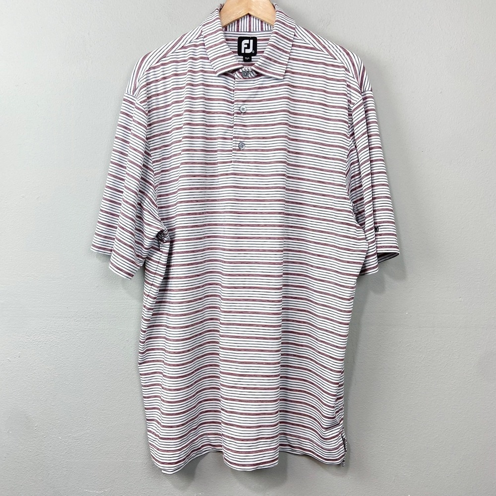 FootJoy Golf Polo Shirt Size XL Red Gray Striped Short Sleeve Performance DryJoy